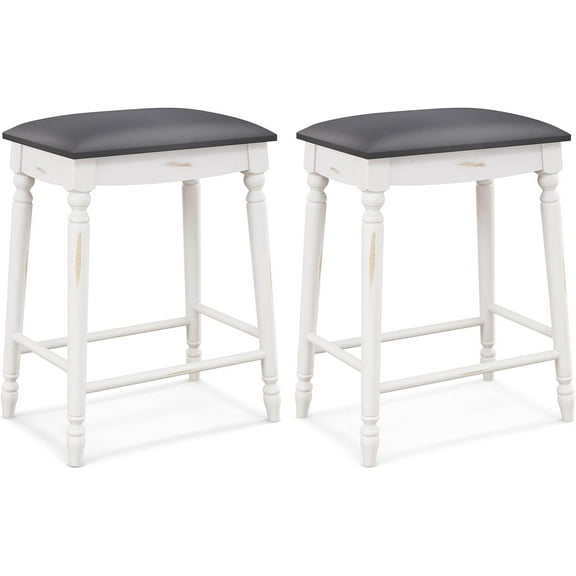 2 Pcs 24'' Counter Height Bar Stool, Rubber Wood Legs, Padded Seat Upholstered Cushions