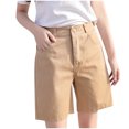 thumbnail image 2 of Aayomet Womens Shorts Casual Solid Waist Women Straight Ladies Short Fashion Loose High Pants White Shorts For Women Beige,L, 2 of 4