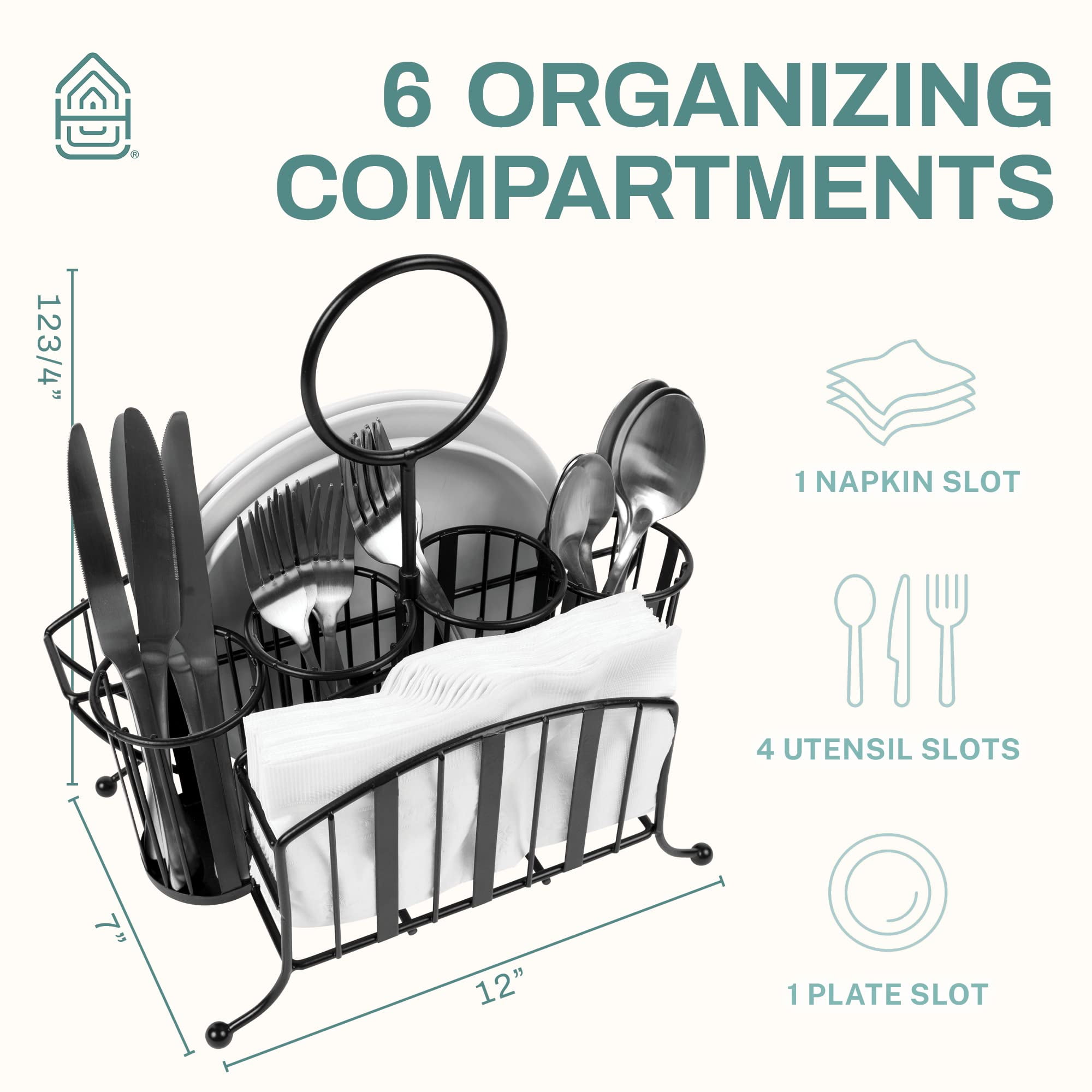 Home Intuition Utensil Caddy Catch All Silverware Holder for Plates, Knives, Forks, Spoons Napkins Table Serving BBQ, Hosting Indoor Outdoor