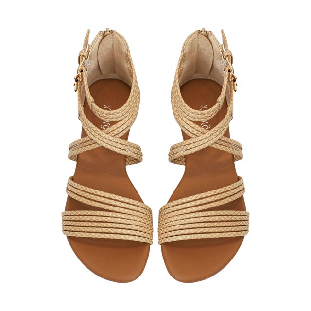 LSLJS Sandales pour Femmes, Sandales Tissées à Talon Compensé pour Femmes, Chaussures Romaines Polyvalentes Surdimensionnées à Boucle