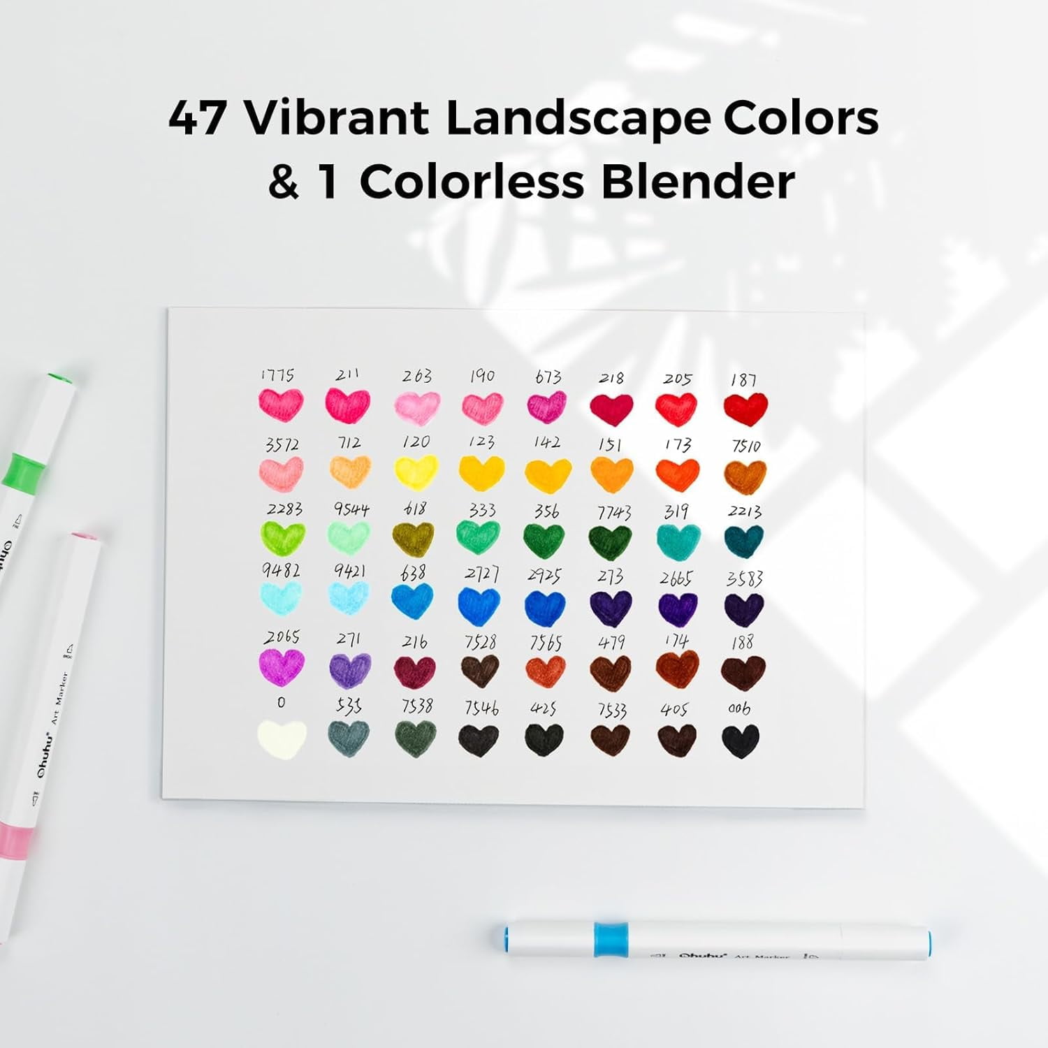 Ohuhu 48-Color Art Marker Set for Architectural Design & Landscape, Double-Tipped Alcohol-Based Markers with Chisel & Fine Tips for Artists and Students