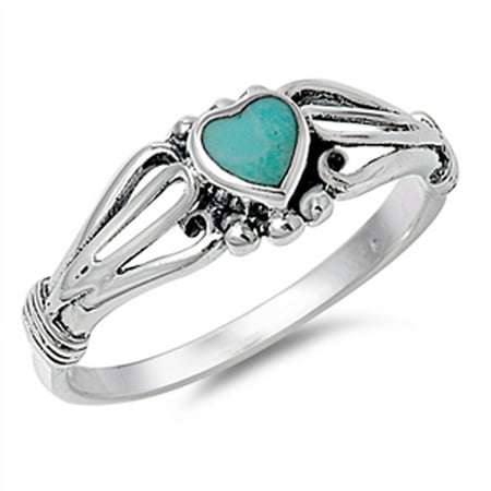 CHOOSE YOUR COLOR Women's Heart Simulated Turquoise Promise Ring New .925 Sterling Silver Band