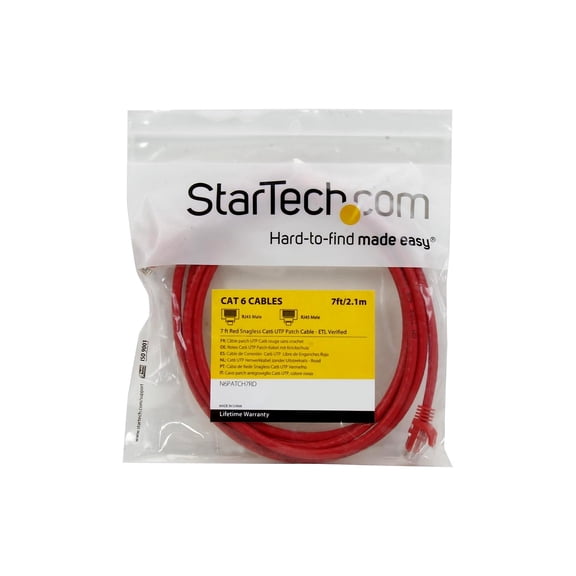 StarTech 7ft CAT6 Ethernet Cable - Red CAT 6 Gigabit Ethernet Wire -250Mhz 100W PoE RJ45 UTP Network Patch Cord Snagless with Strain Relief (N6PATCH7RD)