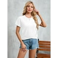thumbnail image 6 of Howcome Short Sleeve Blouses for Women Summer Loose Fit Round Neck Crop Tops Casual Womens Shirts White, Small, 6 of 6