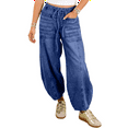 thumbnail image 1 of Women Stretch Drawstring High Waisted Jean Loose Wide Leg Baggy Denim Pants M, 1 of 4