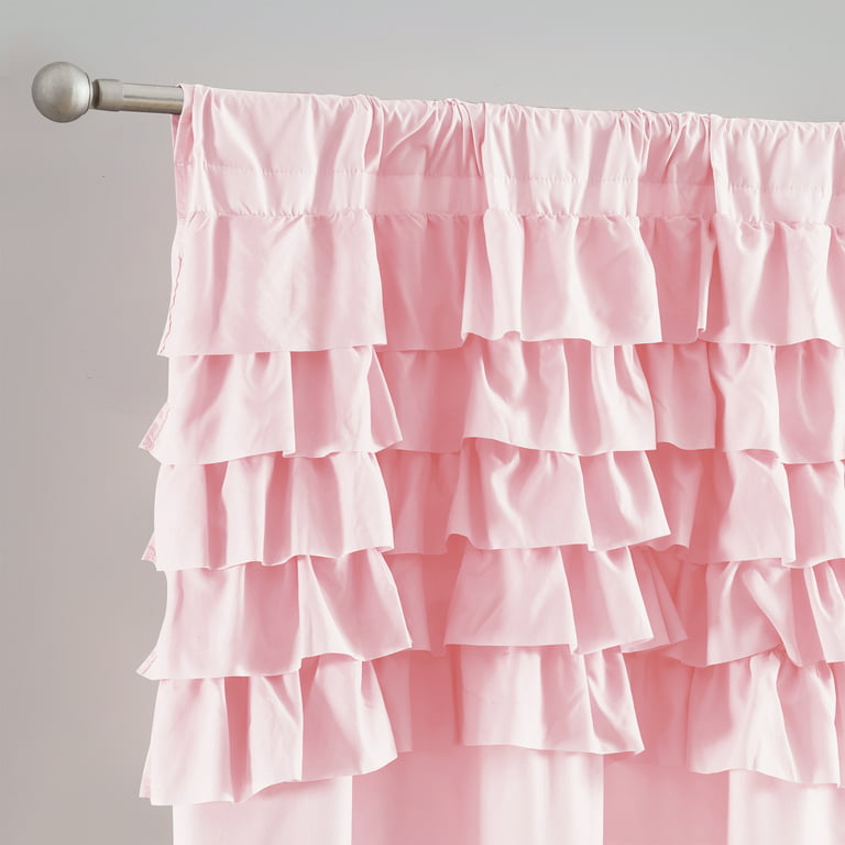 Your Zone Pink Ruffle Reversible Rod Pocket Blackout Curtain Panel, 37 x  84