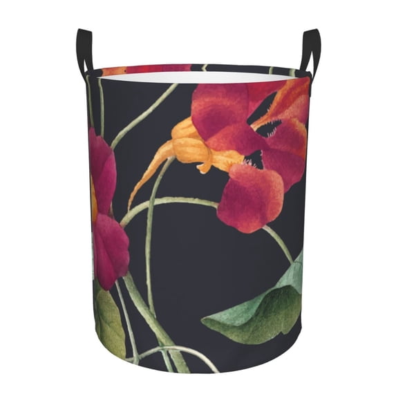 XMXT Collapsible Laundry Basket, Realistic Watercolor Flowers Waterproof Polyester Laundry Hamper, 40L