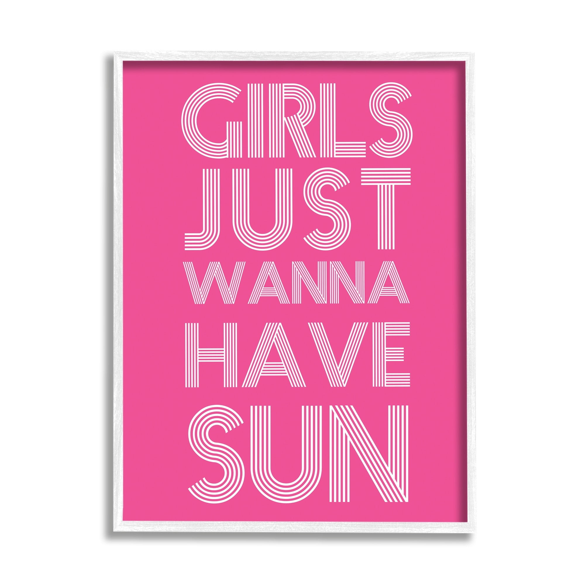 Stupell Industries Girls Wanna Have Sun Pink Retro Summer Graphic Art White Framed Art Print Wall Art, Design by Daphne Polselli