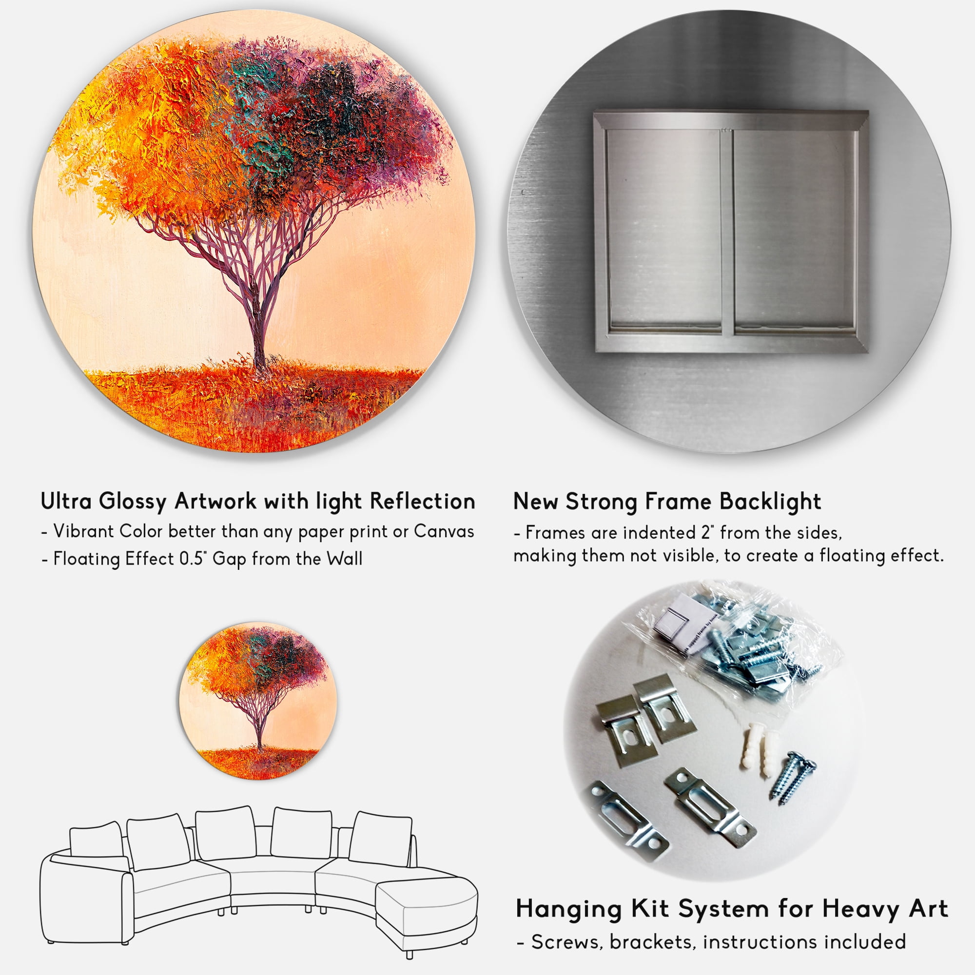 Designart 'Impressionist Landscape Colorful Abstract Tree' Modern Circle Metal Wall Art 29x29 - Disc of 29