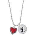 thumbnail image 1 of Delight Jewelry Silvertone Red Heart with Beaded Border Silvertone Script Initial Disc - L - Charm Necklace, 20"+3", 1 of 4