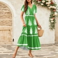 thumbnail image 4 of WTOBBY Women's Summer Casual Flowy Short Sleeve Bohemian Floral Print Maxi Dress for Beach Vacation Formal Evening Party Guest Wedding Long Dress with Lightweight Chiffon Fabric,Green 2XL, 4 of 5