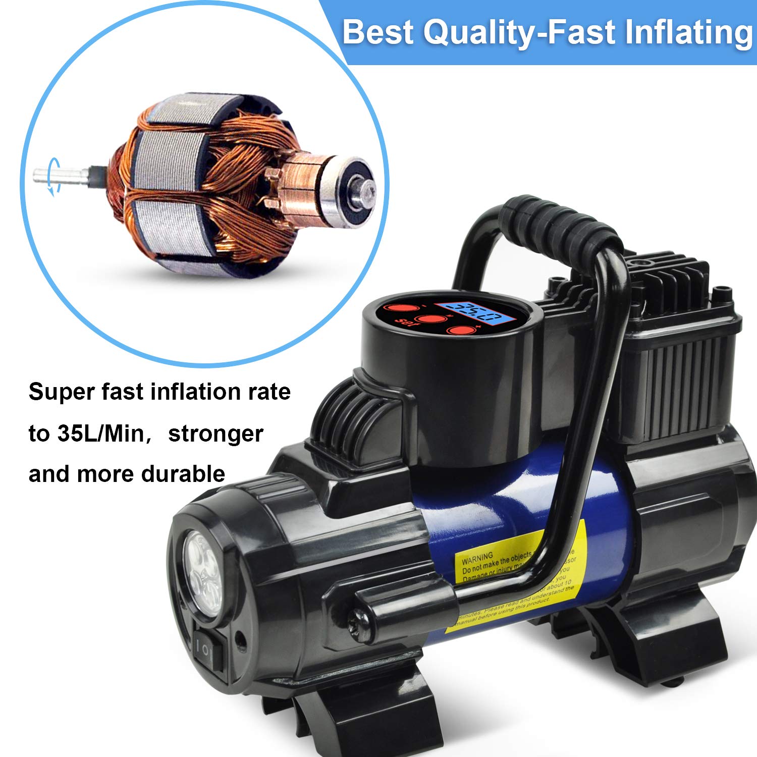 SEBORIO 12V DC Portable 150PSI Air Compressor Car Tyre Tire Inflator Pump Auto Shut Off LED Digital Display,Gold