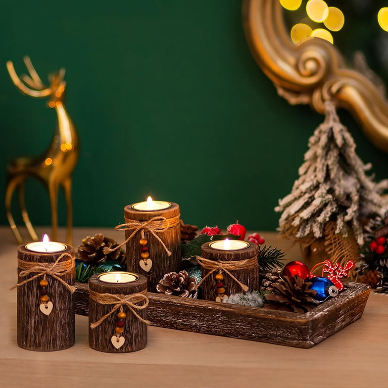 Hanobe Wood Tray with 4 Tealight Candle Holders photo 3