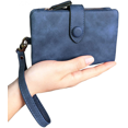 thumbnail image 3 of Womens Small Bifold Leather Wallets Rfid Ladies Wristlet with Card slots id window Zipper Coin Purse---Blue, 3 of 5