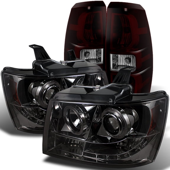 AKKON - For Chevy Avalanche LED Smoked Projector Headlights Replacement   Dark Red Tail Lights Lamps