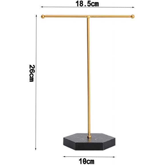 Jewelry Display, Necklace Holder T-Bar Plated Metal, Tabletop Jewelry Organizer Tower for Show Jewelry Hanging Pendant Earring Bracelet Ring Accessorie with White Marble Plywood Bases(White)