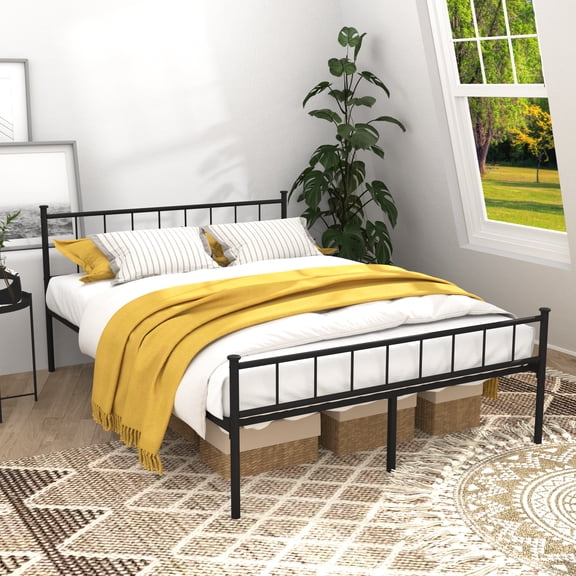 LiviNest Full Size Bed Frame with Storage: 800LBS Heavy Duty Metal Frame - 12.2 Inch Under Bed Storage Space for Apartment & Dorm Room - No Box Spring Needed Black