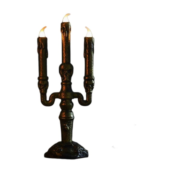 Halloween Gold Flameless Candles, Skeleton Frame Candlestick Electronic Lamp, LED Candle Light, Spooky Tabletop Ornament for Party Home