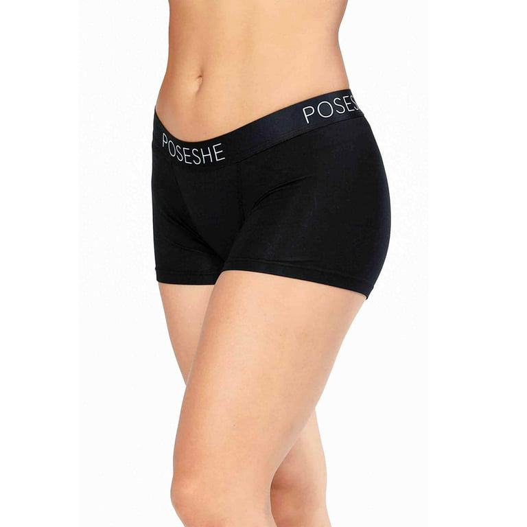 POSESHE Women's Boyshorts Panties Underwear, 3 Inseam, Black-S 
