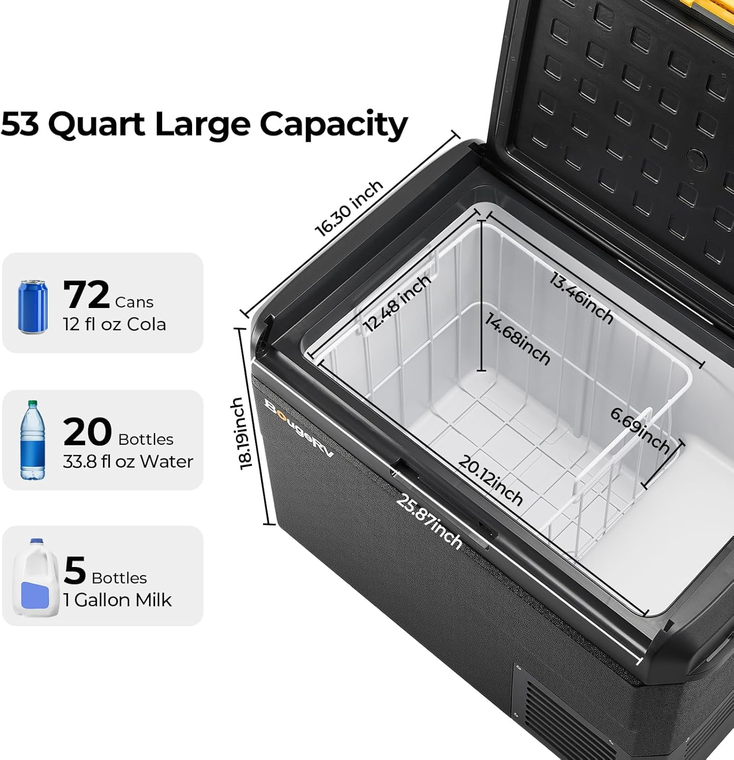 BougeRV 12 Volt Car Refrigerator, CRS 53 Quart Portable Fridge Freezer with APP Control, -4℉ to 68℉ for Truck Van RV Camping Road Trip