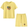 thumbnail image 6 of Amidoa Girls 2 Piece Outfits Summer Clothes Short Sleeve Cotton Floral Print T-Shirt and Shorts Casual Kids Clothing Sets Yellow Size 4T, 6 of 9