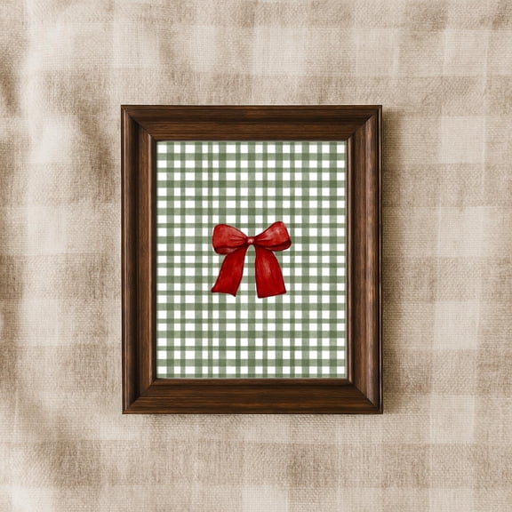 YaHaku Green Gingham Christmas Wall Art Set – Santa and Tree Poster, Holiday Poster, Merry Christmas Decor