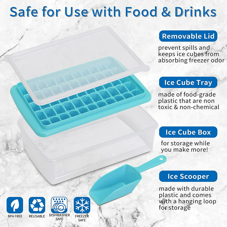 Ice Cube Tray With Lid and Bin|55 Nugget mini Ice Tray| Flexible Ice Cube  Molds Comes with Ice Container, Scoop and Cover - Blue