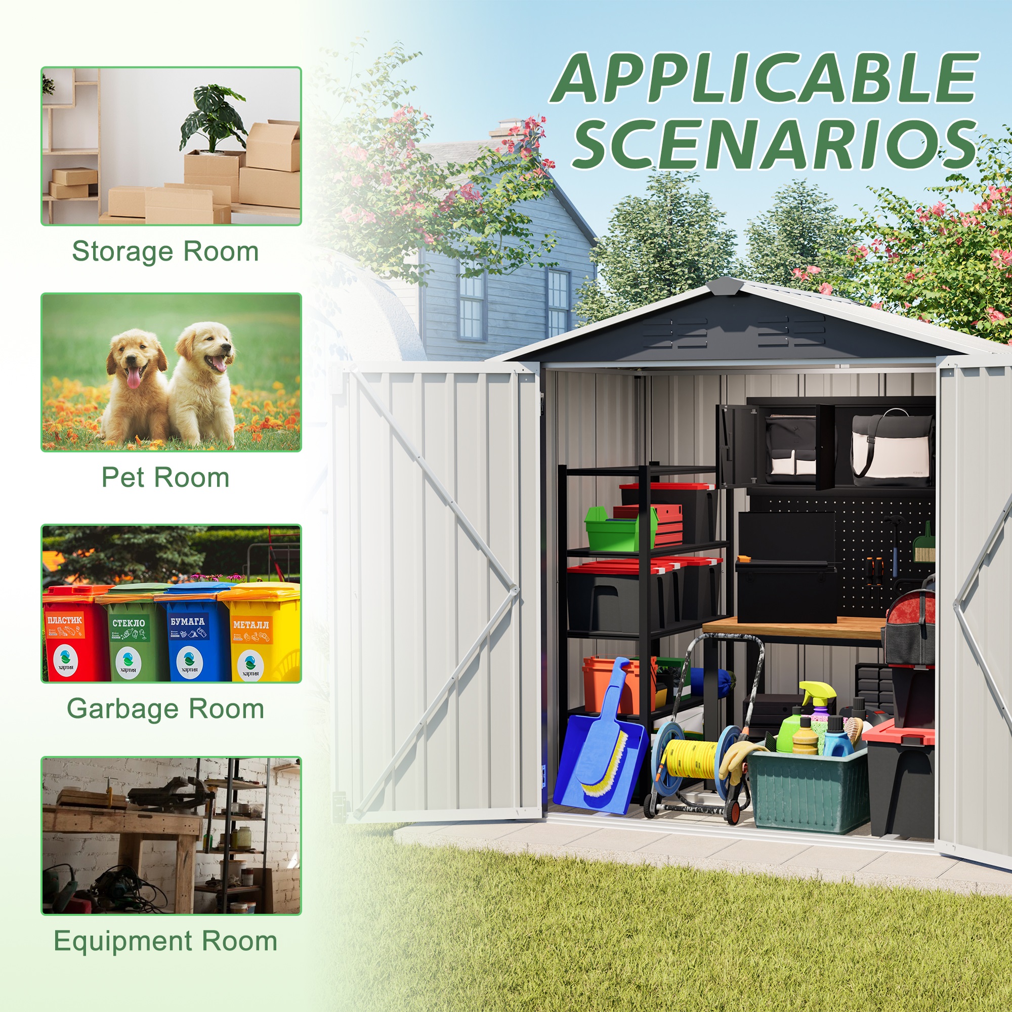 6x4FT Outdoor Steel Storage Shed with Lockable Door,Waterproof Garden Tool Shed Storage House for Backyard Patio Lawn, Gray