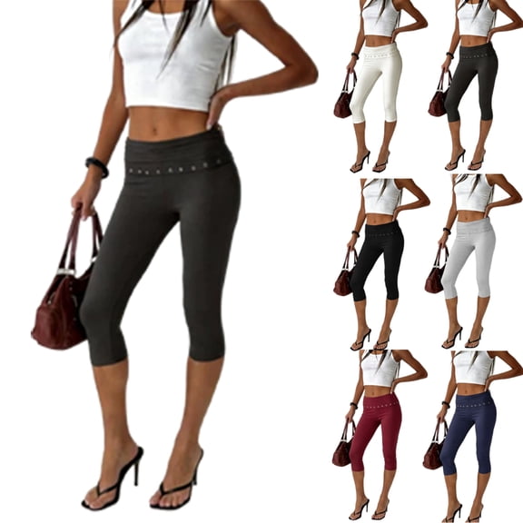 Lumtrix Women Y2k Low Rise Capris Button Foldover Capri Leggings Split Skinny Cropped Pants Going Out Capris Yoga Pants White S
