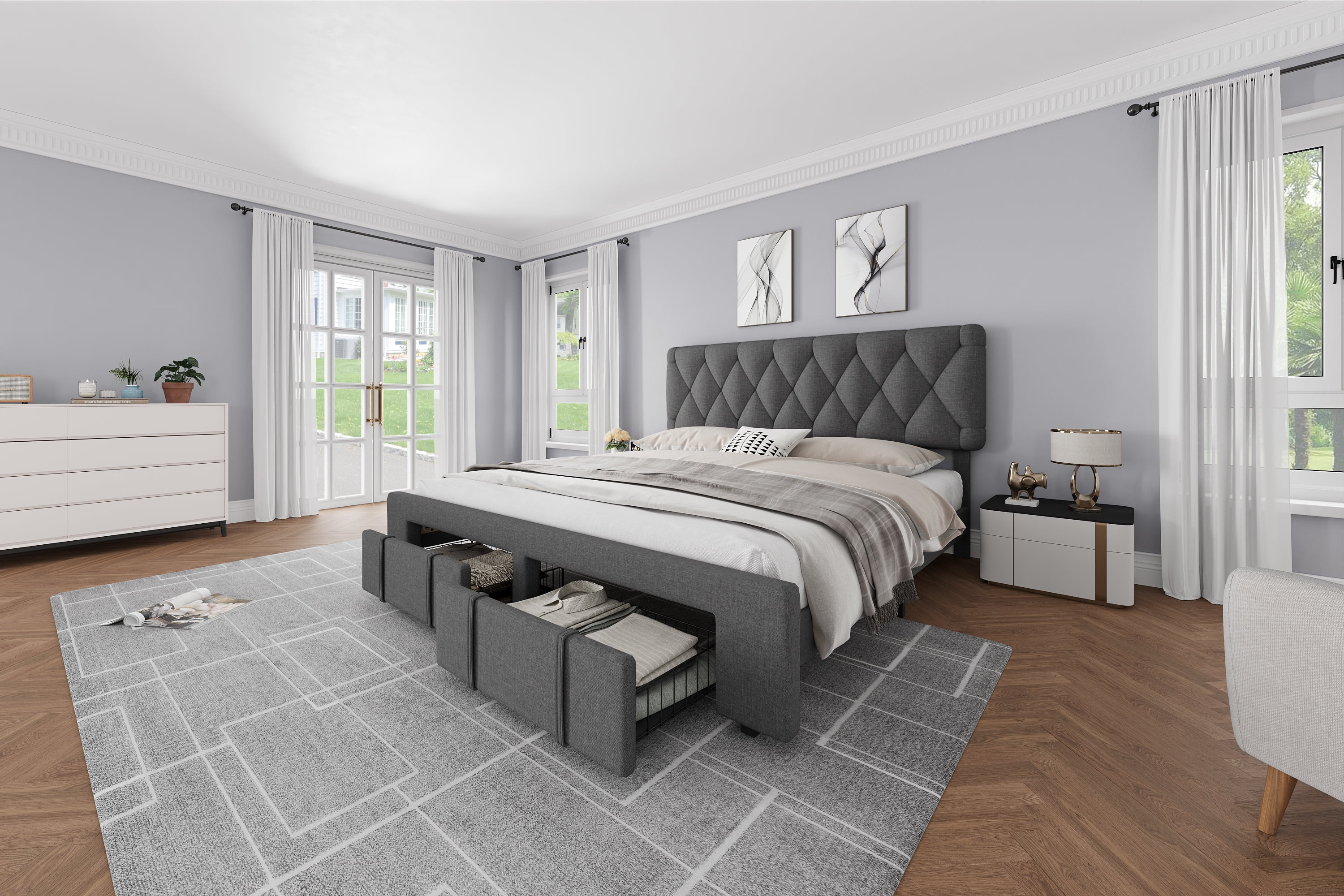 Towallmark Full/King/Queen Size Bed Frame,with 2 Storage Drawers, Upholstered Platform Bed Frame No Box Spring Needed, Noise-Free, Easy Assembly