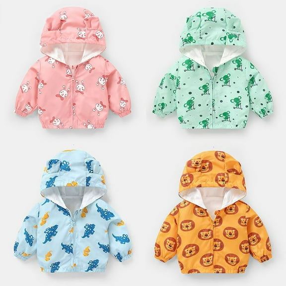 Mepaouo Toddler Baby Boys Girls Hooded Jacket Windbreaker Animal Cute Coat Long Sleeve Outwear Blue 3-4 Years
