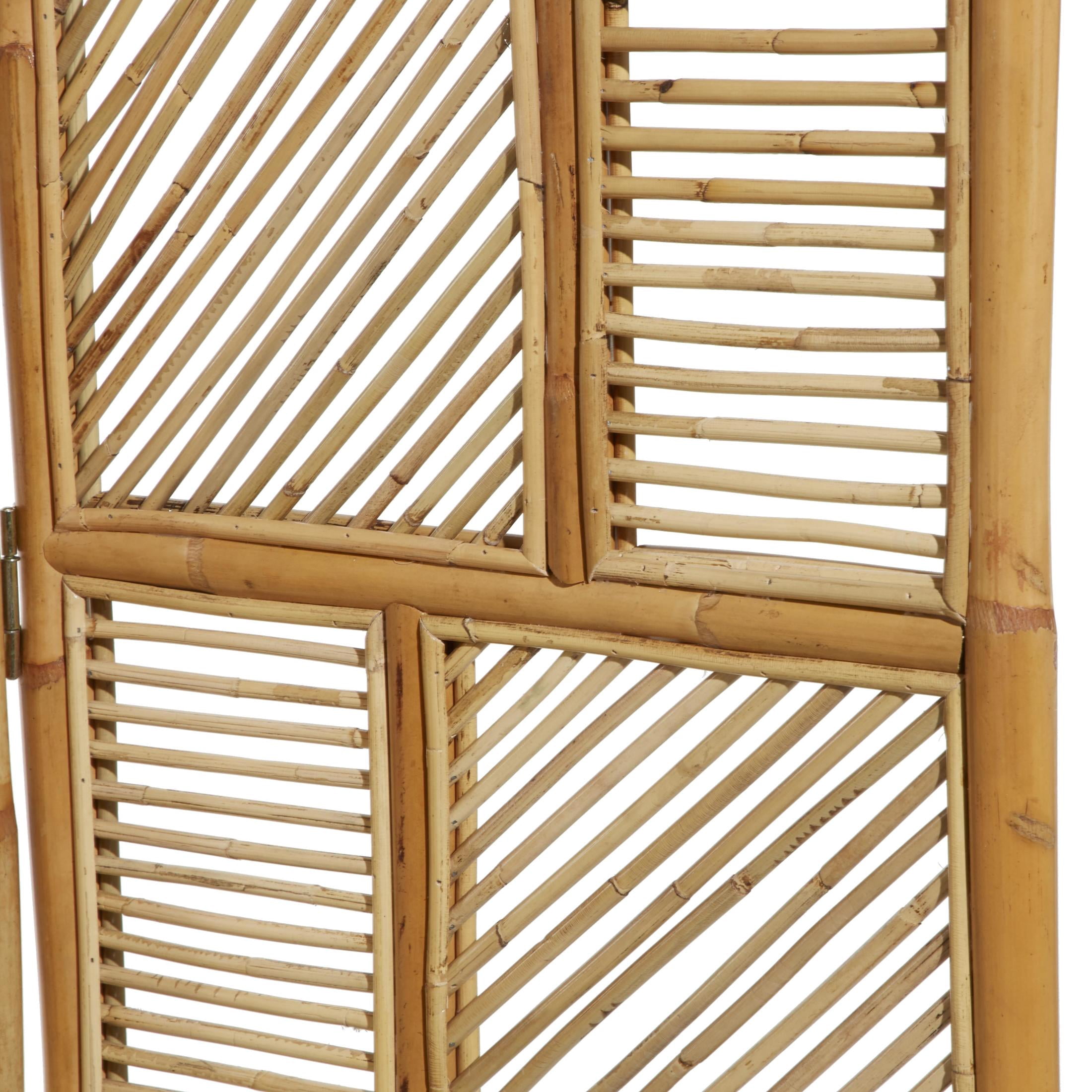 DecMode 52" x 71" Brown Wood Geometric Hinged Foldable Partition 3 Panel Room Divider Screen, 1-Piece