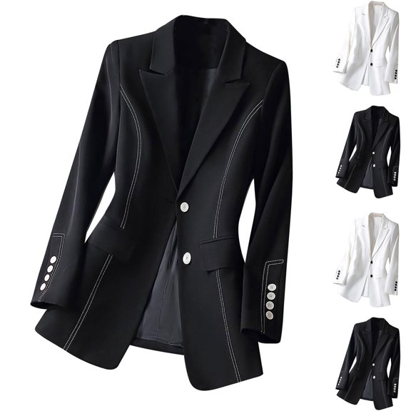 FRSASU Ladies Business Casual Blazer Dressy Long Sleeve Lapel Button Solid Color Temperament Suit Jacket White XL(XL)