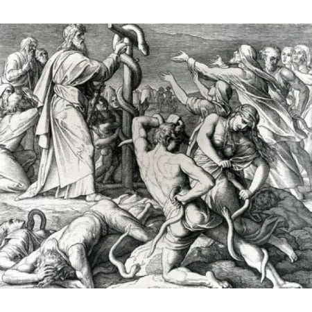 - Moses Heals Afflicted Israelites with Brazen Serpent by Julius Schnorr von Carolsfeld illustration (1794-1872) Stretched Canvas - Julius Schnorr von Carolsfeld (18 x 24)