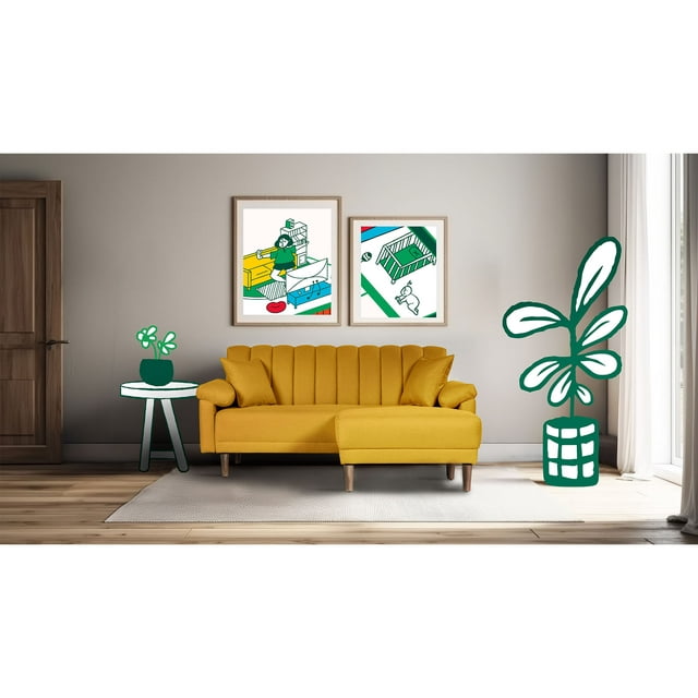 Sala Modular Sofá Cama Makora Reversible Lino Mostaza Modelo Calatrava