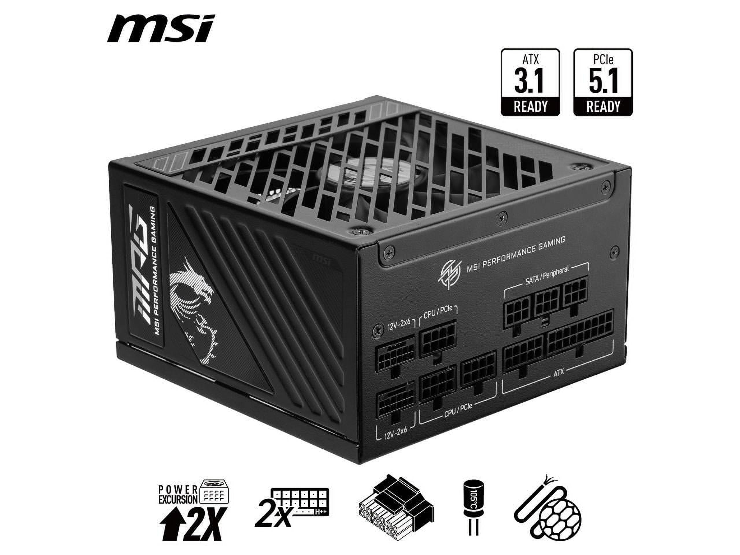 MSI - MPG A850GS PCIE5, 80+ Gold Full Modular Gaming PSU, 12V-2x6 Cable, 5080 5070 ATX 3.1 & PCIe 5.1 Ready. Embossed Jacket Cables. 850W Power Supply, 10 Year Warranty