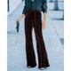 thumbnail image 4 of Mujeres Pantalones alta cintura color puro pierna ancha casual cómodo para el hogar al aire libre marrón S, 4 of 6