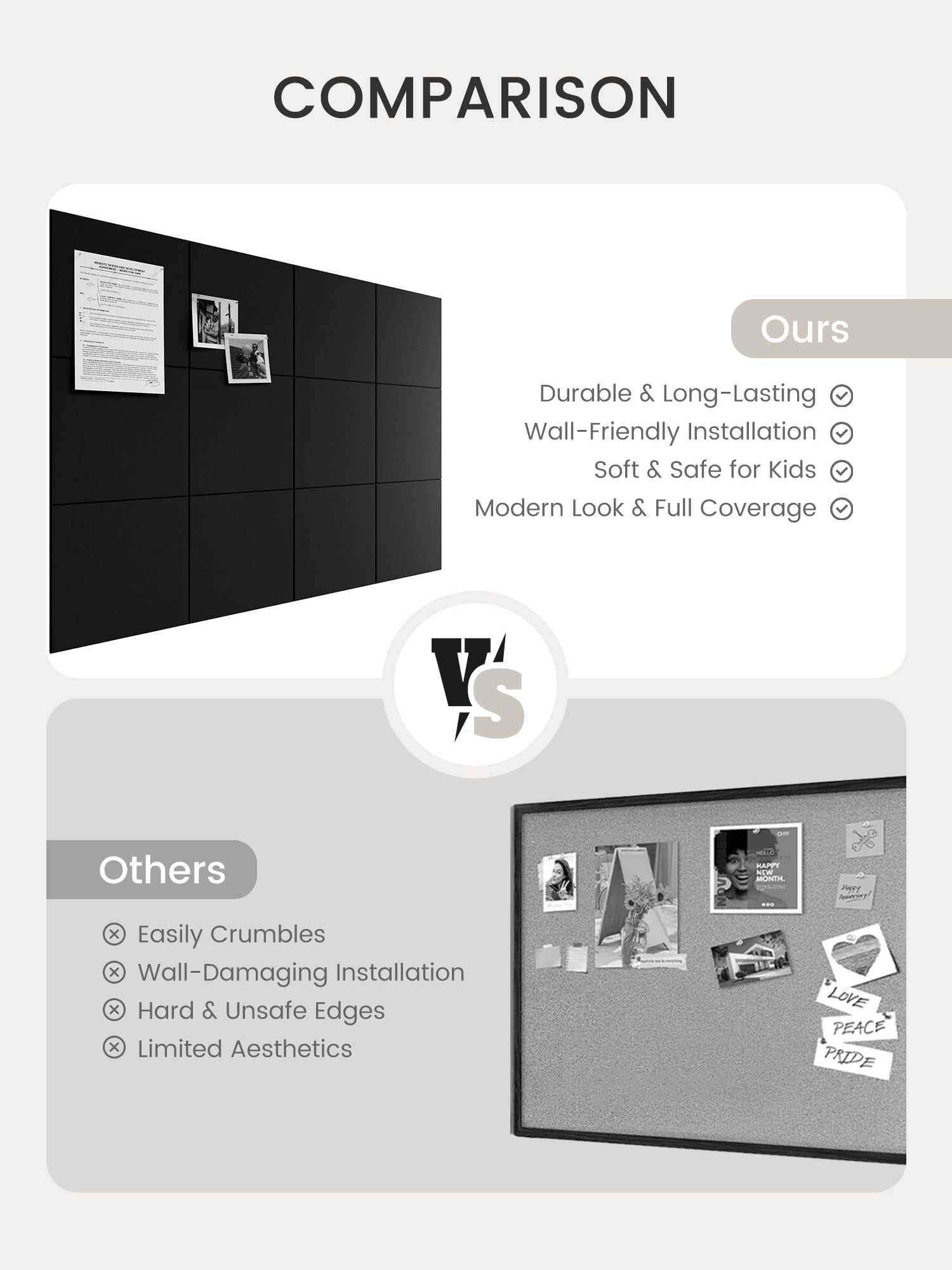 Large Cork Board 48" X 36" Alternative - 12 Pack Felt Wall Tiles With 70 Safe Removable Adhesive Tabs  30 Pushpins Boards For Walls Pin Bulletin Office Decor (black)