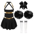 thumbnail image 2 of Alvivi Kids Girls Cheerleading Outfits Cheer Leader Sleeveless Dance Dress with Stocking Pom Poms Set B White&Black 14, 2 of 7