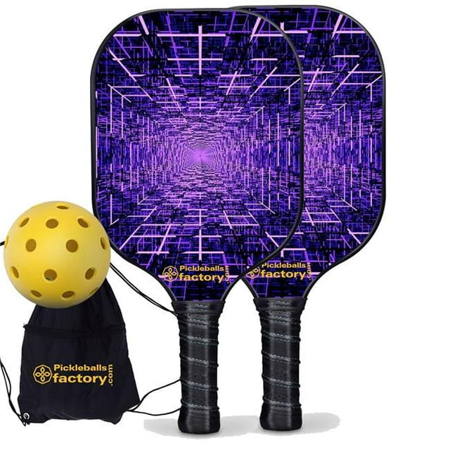 Pickleball Factory PB00034-1-G Best Pickleball Set - Data Grid Pickleball Paddles, Pickleball Paddle & Ball Set, Glassfiber Graphite