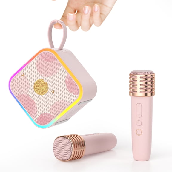 TANALAZ Mini Karaoke Machine 2 Wireless Microphone, Portable Bluetooth Karaoke Speaker with Carrying Handle for Birthday Party Outdoor Travel, Home Karaoke System for 3-12 Kids on Christmas