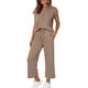 thumbnail image 1 of TaTaai Women Spring Summer Comfortable Solid Sports Set V-Neck Short Sleeve Top Long Pants with Pockets Ladies Daily Office Street Wear Non-See-Through Machine Washable Stylish Set Gift, 1 of 9