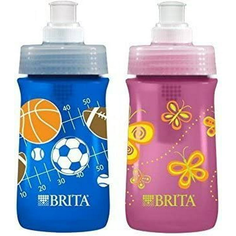 Brita Soft Squeeze Water Filter Bottle For Kids, Pink Butterflies, 13  ounce, BPA Free 