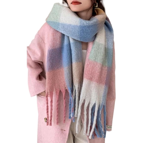 TimberNosh Winter Women Warm Scarf Long Shawl Large Scarves Cold Weather Thick Blanket Scarfs Colorful Plaid Beige Blue Red 16
