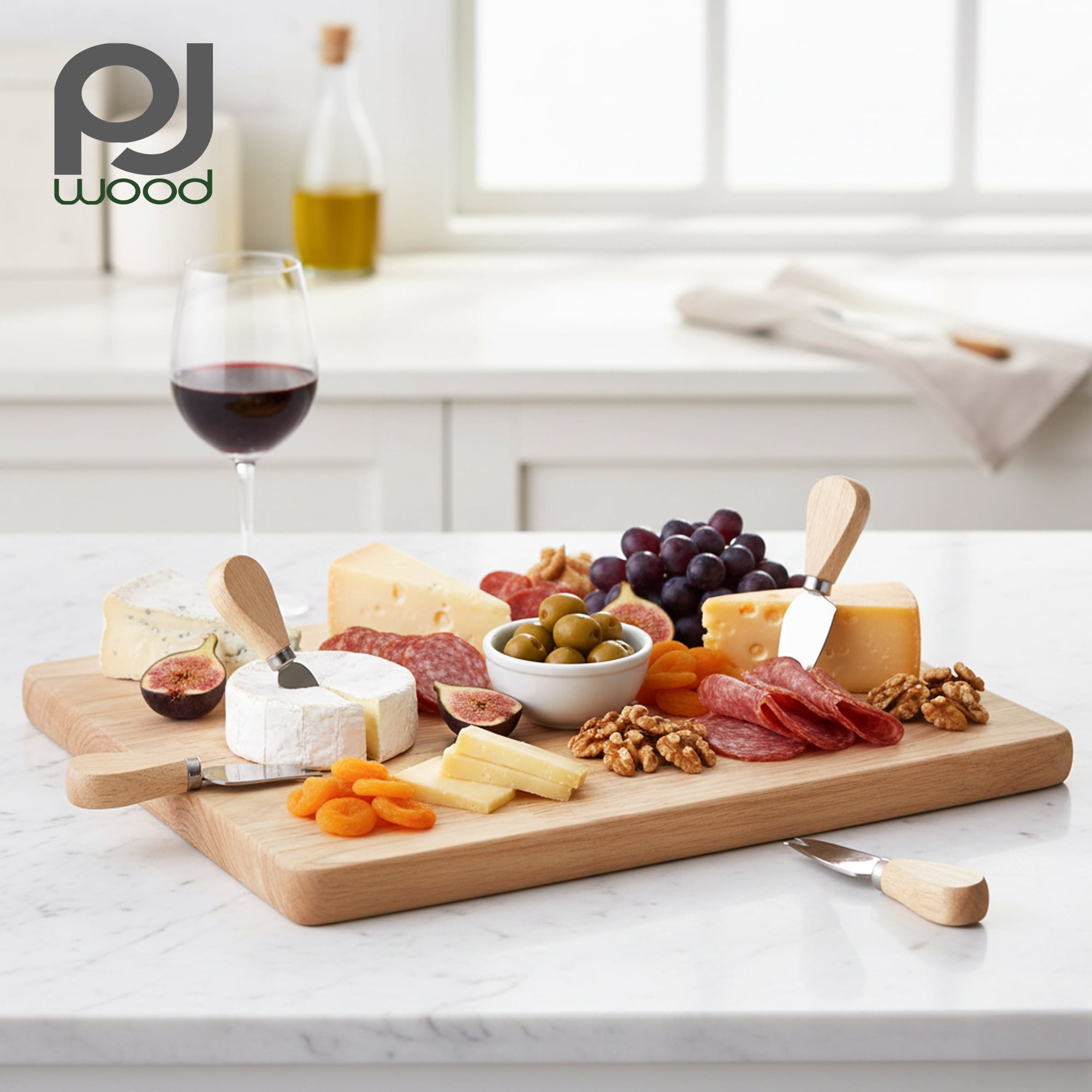 PJ Wood Rubberwood 11" x 14" Chopping Board for Cutting Fish and Vegetables