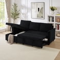 thumbnail image 4 of Luxury Black Corduroy Loveseat Sofa with Chaise & Storage | L-Shaped Modular Convertible Sleeper Couch | Reclining Back, Tufted Upholstery | 80"x54" for Living Spaces, 4 of 15