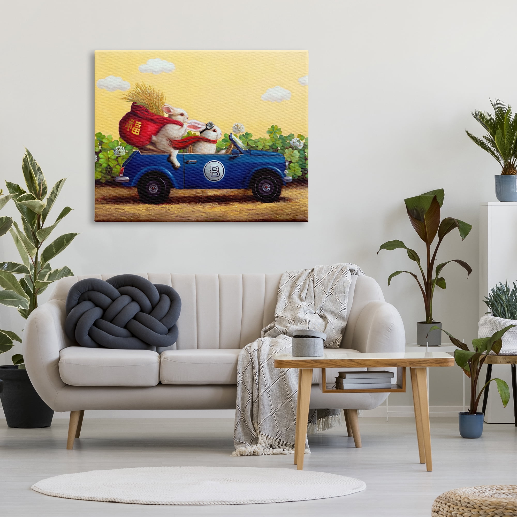 Stupell Industries Rabbits Driving in Garden Animals & Insects Painting Gallery Wrapped Canvas Print Wall Art, 48 x 36