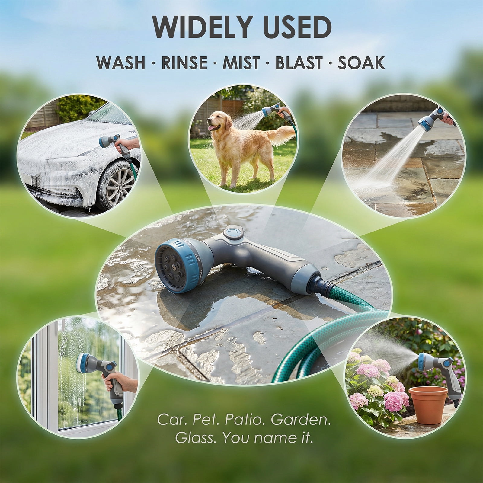 Garden Hose Nozzle Sprayer High Pressure Garden Water Sprayer with 8 Watering Pattern Stepless Flow Adjustment for Washing Car Pet Floor Glass