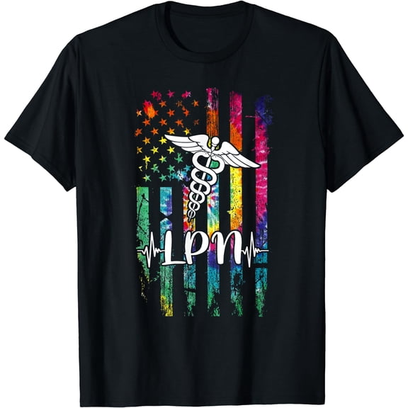 American Flag Tie Dye LPN Costume Nurse Day Nursing T-Shirt