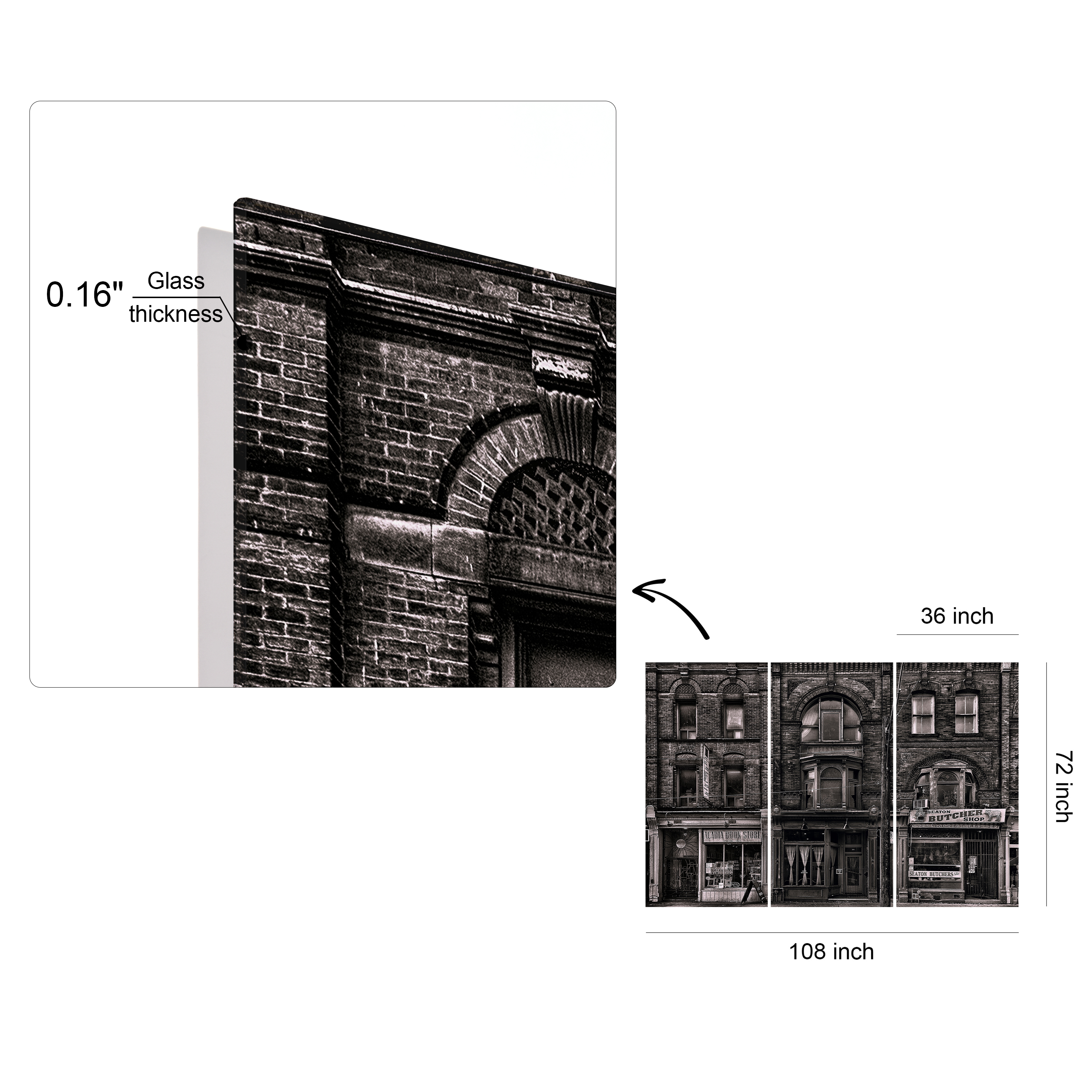 "Historic Brownstone Trio" Buildings Frameless Reverse Printed Tempered Art Glass Wall Art